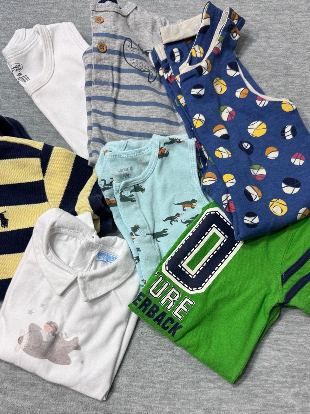 Ralph Lauren Navy & Yellow Striped Baby Polo Onesie